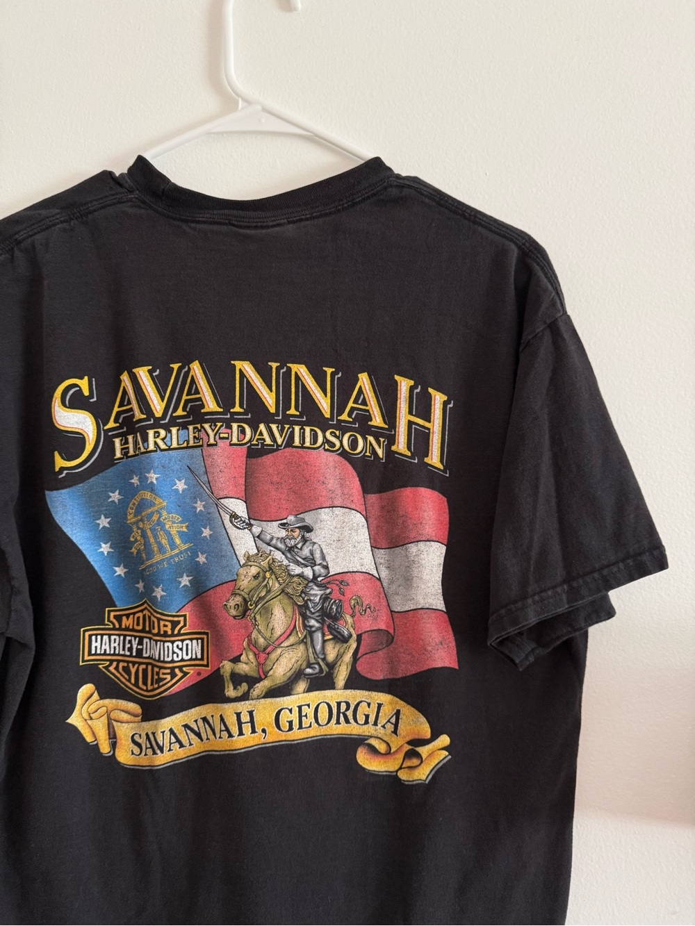 Harley-Davidson Black Tee with Red, Blue & Gold Savannah Graphic